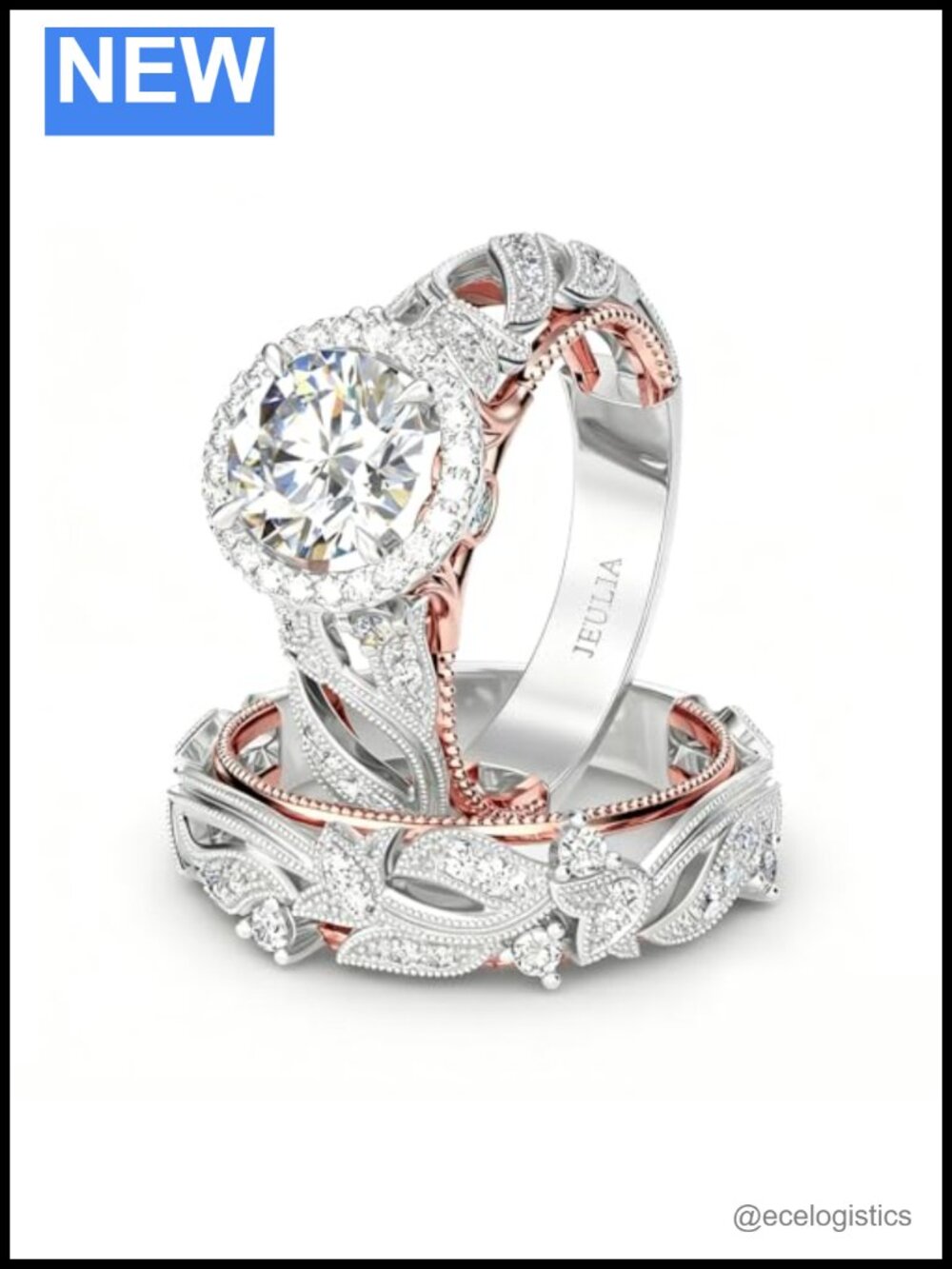4 Carat Wedding Ring Set 925 Sterling Silver Rose Gold Plated Halo Bridal
